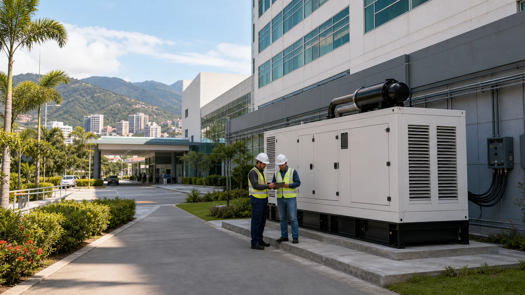 Outdoor Sound-Attenuated Generator at a Latin American Hospital Campus