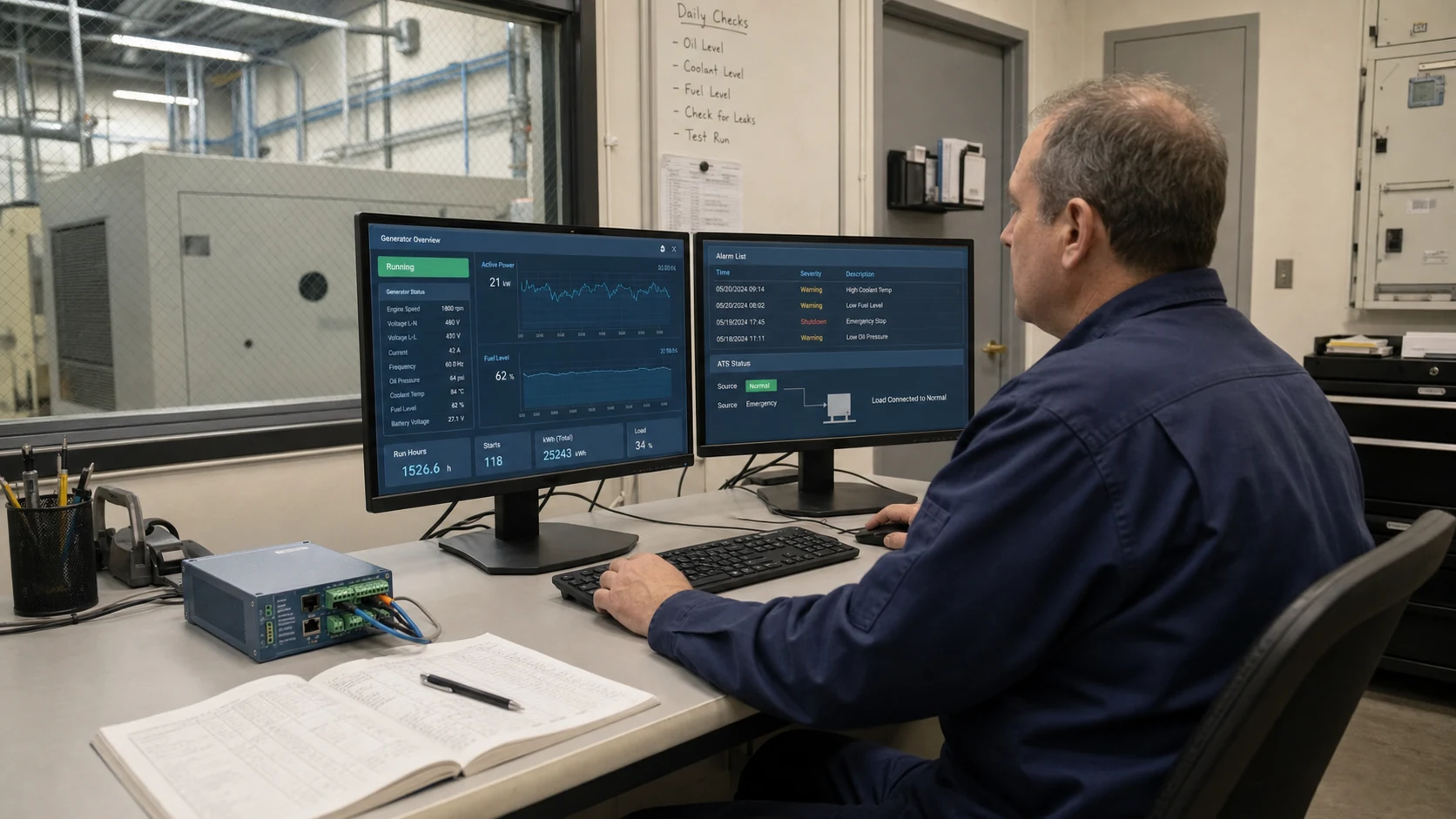 Generator operating data and remote monitoring interface