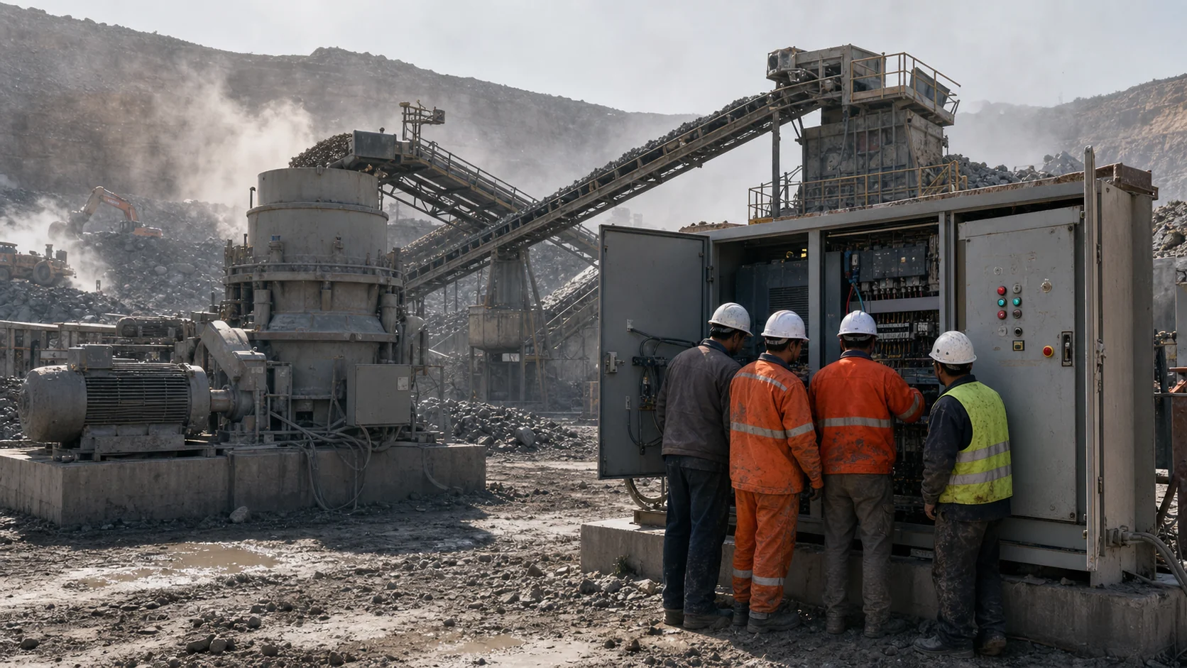 On-site inspection of mining crushing and screening conveyor lines and electrical cabinets