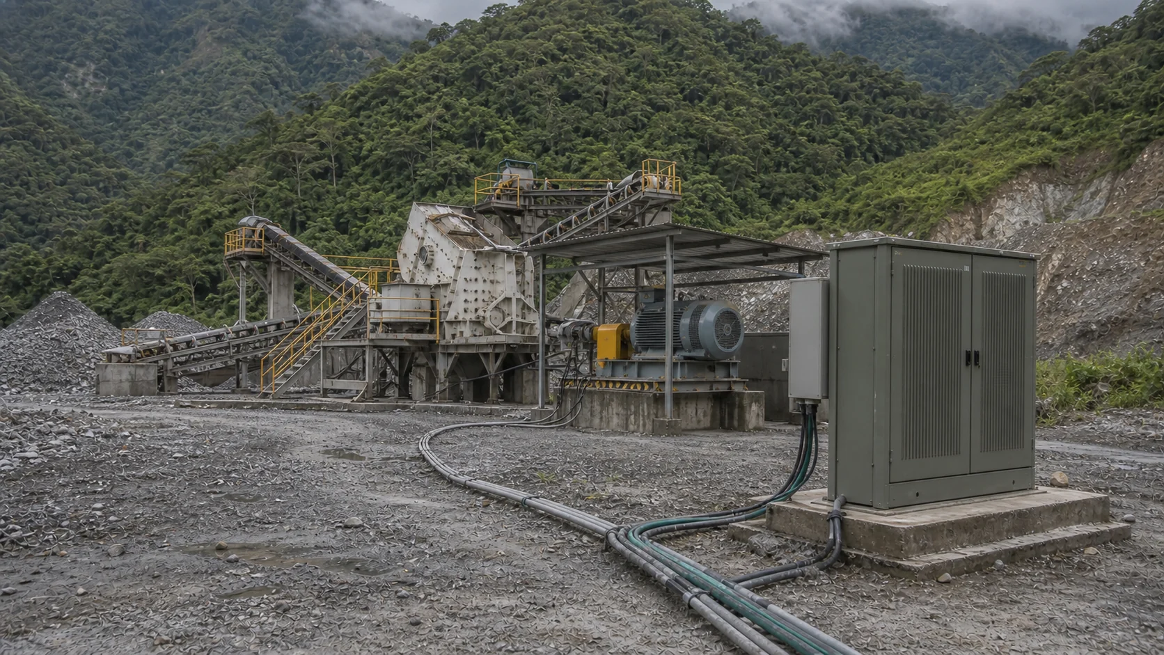 Voltage-drop problem when the crushing, screening, and conveyor line starts