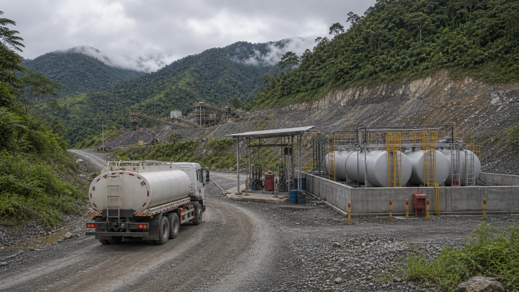 Remote mine fuel delivery and refueling problem